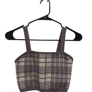 Love Tree‎ Purple Plaid Knit Crop Top Square Neck